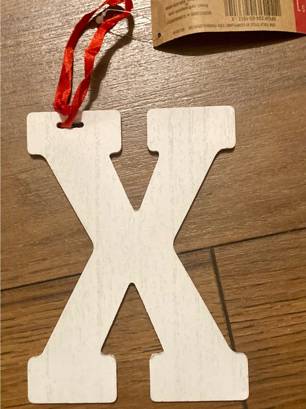 Target Bullseye Monogram Letter “X” Christmas Ornament White Wood Initial 6"